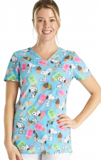 TF772 Tooniforms Fitted V-Neck Print Top by Cherokee Uniforms - Snoopy Sprinkles