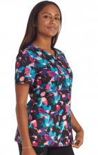 CK678 Cherokee Rounded V-Neck 3 Pocket Print Top - Brushing Blooms