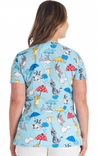 CK678 Cherokee Rounded V-Neck 3 Pocket Print Top - Rainy Day Paws