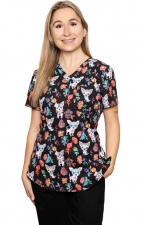 CK664 Cherokee Genuine Chest Pocket Print Top - Sugar Skull Pups