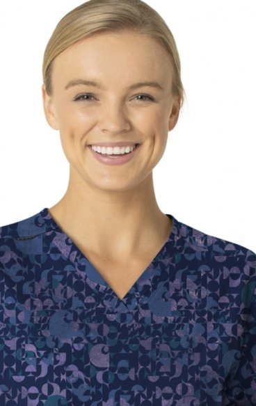 C13414 Carhartt 4 Pocket V-Neck Print Top - Geo Logo Navy C13414 Carhartt 4 Pocket V-Neck Print Top - Geo Logo Navy