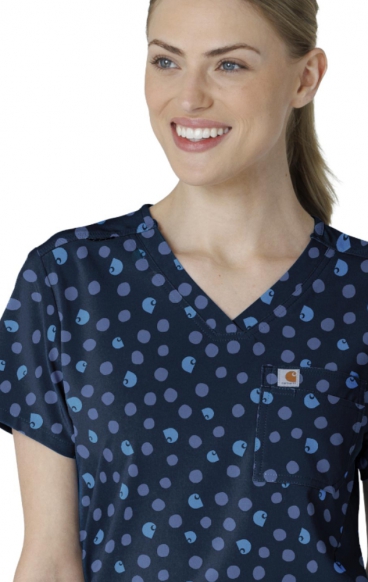 C13014 Carhartt Force Cross-Flex Haut à Coupe Moderne Imprimé pour Femmes à Border - Lively Logo Dots Navy