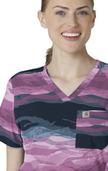 C13014 Carhartt Force Cross-Flex Haut à Coupe Moderne Imprimé pour Femmes à Border - Peaceful Pastures Thistle