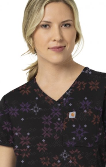 C13014 Carhartt Force Cross-Flex Haut à Coupe Moderne Imprimé pour Femmes à Border - Winter Quilt Black