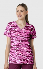 6147 WINK 2 Pocket V-Neck Print Top - Camo Crush