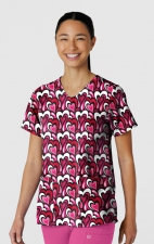 6147 WINK 2 Pocket V-Neck Print Top - Heart Flow