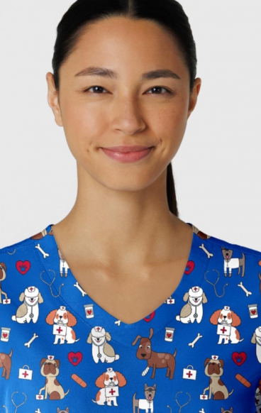 6147 WINK 2 Pocket V-Neck Print Top - Dog-tor Duty