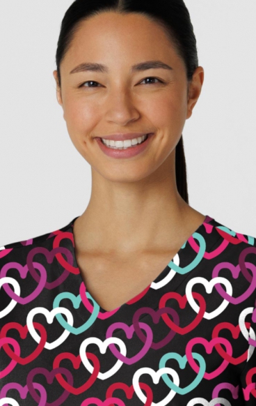6147 WINK 2 Pocket V-Neck Print Top - Heart Links Black 6147 WINK 2 Pocket V-Neck Print Top - Heart Links Black