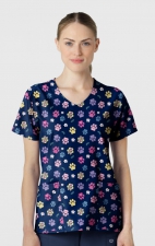 6147 WINK 2 Pocket V-Neck Print Top - Springtime Stroll Navy