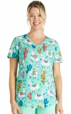 CK637 Cherokee V-Neck 2 Pocket Print Top - Desert Llama