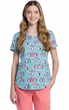 CK637 Cherokee V-Neck 2 Pocket Print Top - Snow Cute