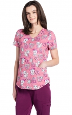 CK637 Cherokee V-Neck 2 Pocket Print Top - We Wear Pink