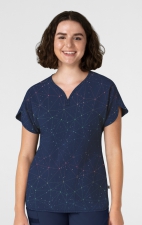 6267 WINK Haut Imprimé à Manches Dolman avec Col en Y - Astro Map Navy