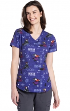 TF737 Tooniforms V-Neck Print Top with Welt Pockets by Cherokee Uniforms - Moon Phase