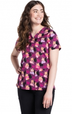 CK671 Cherokee Genuine Classic V-Neck 2 Pocket Print Top - Tails Of Love