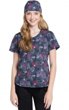 TF786 Tooniforms Round Neck Print Top with Chest Pocket by Cherokee Uniforms - Feeling Mickey