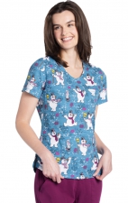 TF786 Tooniforms Round Neck Print Top with Chest Pocket by Cherokee Uniforms - Chilly Magic