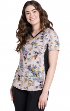 TF783 Tooniforms Fitted V-Neck Print Top with Contrast Details by Cherokee Uniforms - Goofy Giving