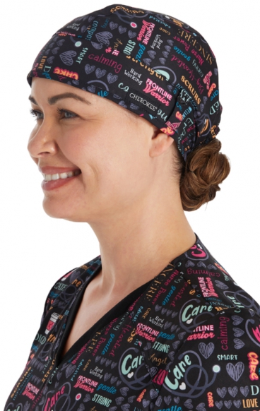 CK513 Unisex Print Scrub Cap with Snap Tabs for Mask by Cherokee - Nurse Power