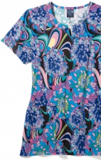 Z16213 Zoe + Chloe Notch Neck Print Scrub Tops - Disco Floral