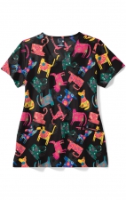 Z18213 Zoe + Chloe Curved V-Neck Print Scrub Top - Pawsitive Vibes