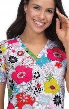 F101PR French Bull by koi Doll V-Neck Print Scrub Top - Delight White