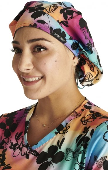 CK514 Unisex Bouffant Print Scrub Cap by Cherokee - Garden Rainbow