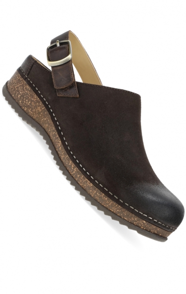 Merrin Chocolate Burnished Suede Mule Agrafée à Talon Sanglé  pour Femmes par Dansko 