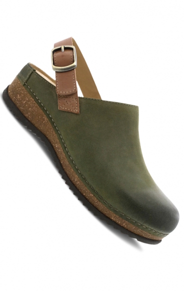 Merrin Olive Burnished Suede Mule Agrafée à Talon Sanglé  pour Femmes par Dansko 