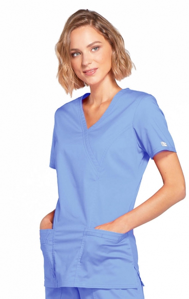 *FINAL SALE XXS 4728 Workwear Core Stretch Mock Wrap Top with 3 Pockets by Cherokee