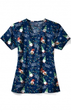 Z12213 Zoe + Chloe Curved V-neck Print Scrub Top - Gnome Alone