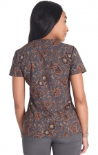 DK667 Dickies 4 Pocket V-Neck Print Top - Western Floral