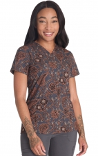 DK667 Dickies 4 Pocket V-Neck Print Top - Western Floral