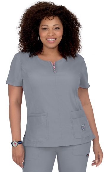 *VENTE FINALE PLATINUM GREY 317 Koi Lite ™ Scrubs Serenity Double Zipper Top