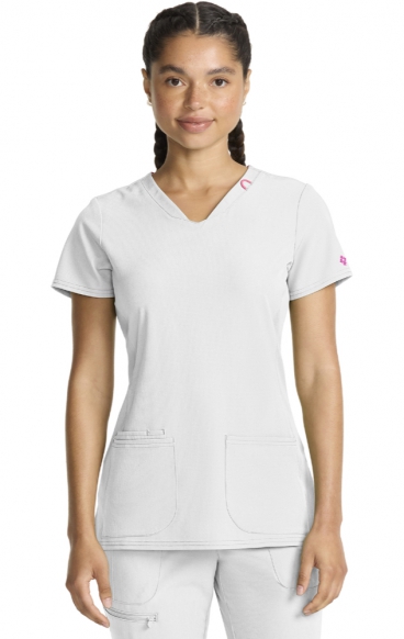 *FINAL SALE L MC702 Amp 3 Pocket V-Neck Top with Flex Panels by Med Couture