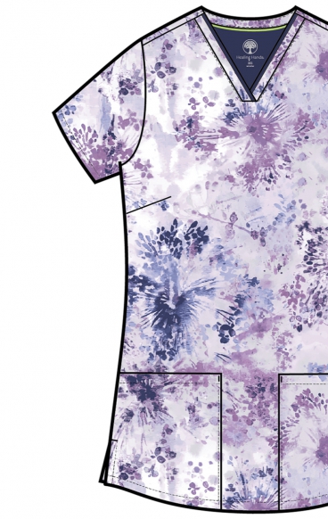 HH910 Healing Hands Amanda Grosgrain Ribbon V-Neck Print Top - Dandelion Burst HH910 Healing Hands Amanda Grosgrain Ribbon V-Neck Print Top - Dandelion Burst