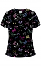MC8564 Med Couture 2 Pocket V-Neck Print Top - Bow Mania