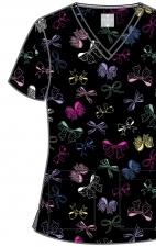 MC8564 Med Couture 2 Pocket V-Neck Print Top - Bow Mania