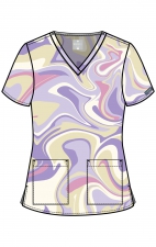MC8564 Med Couture 2 Pocket V-Neck Print Top - Sporty Marble