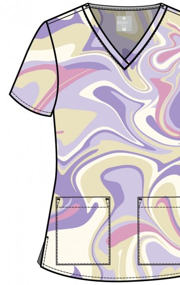 MC8564 Med Couture 2 Pocket V-Neck Print Top - Sporty Marble MC8564 Med Couture 2 Pocket V-Neck Print Top - Sporty Marble