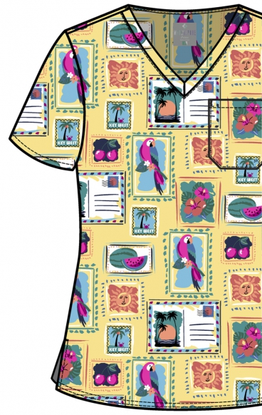 MC632 Med Couture V-Neck Print Top - Vacation Postcard MC632 Med Couture V-Neck Print Top - Vacation Postcard