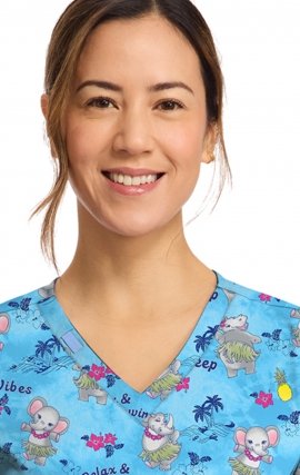 CK856 V-Neck 2 Pocket Print Top by Cherokee - Hula Party