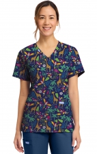 CK856 V-Neck 2 Pocket Print Top by Cherokee - Jungle Jive