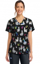 CK856 V-Neck 2 Pocket Print Top by Cherokee - Llama Be Aware
