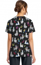 CK856 V-Neck 2 Pocket Print Top by Cherokee - Llama Be Aware