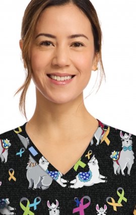 CK856 V-Neck 2 Pocket Print Top by Cherokee - Llama Be Aware