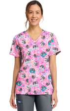 CK856 Haut Imprimé à Col en V avec 2 Poches par Cherokee - Nurse Sloth