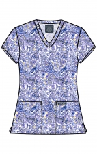 CK856 Haut Imprimé à Col en V avec 2 Poches par Cherokee - Pretty In Paisley