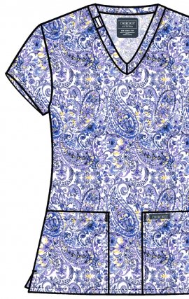 CK856 Haut Imprimé à Col en V avec 2 Poches par Cherokee - Pretty In Paisley