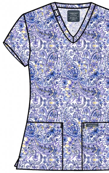 CK856 Haut Imprimé à Col en V avec 2 Poches par Cherokee - Pretty In Paisley CK856 Haut Imprimé à Col en V avec 2 Poches par Cherokee - Pretty In Paisley